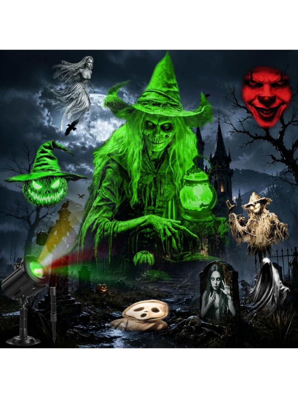 12-in-1 Halloween Projector Lights - 3D Dynamic Outdoor Decorations for Spooky